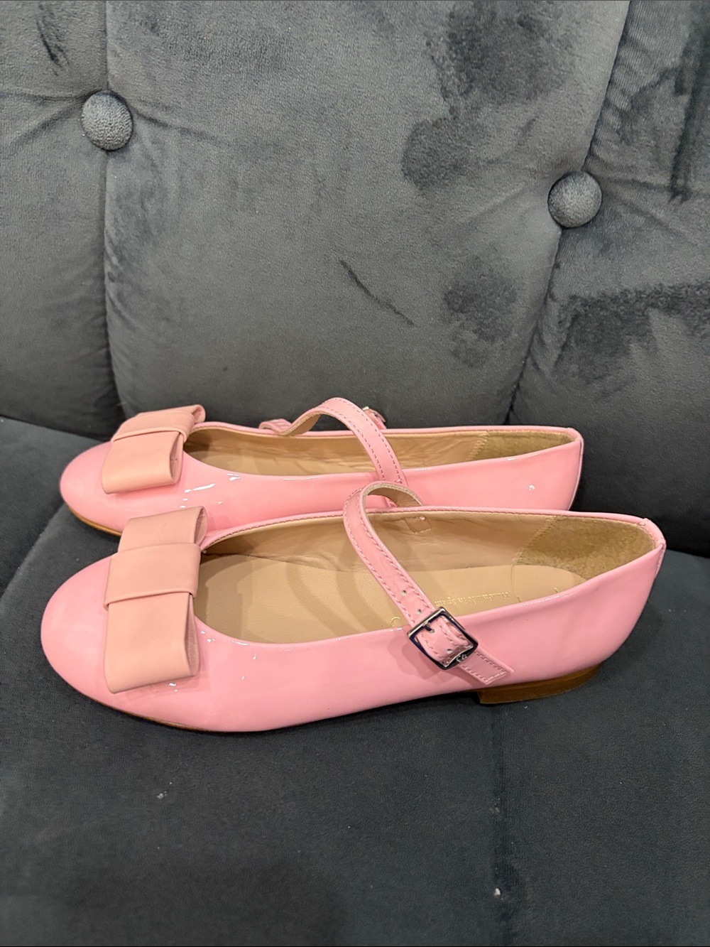 Papanatas Girls' Pink Patent Mary Jane Flats with Decorative Bow